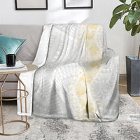 Niue White Sunday Blanket Niuean Hiapo With Puakenikeni Lei