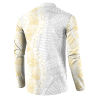 Niue White Sunday Button Sweatshirt Niuean Hiapo With Puakenikeni Lei