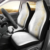 Niue White Sunday Car Seat Cover Niuean Hiapo With Puakenikeni Lei