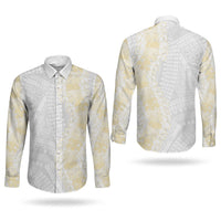 Niue White Sunday Couples Matching Long Sleeve Bodycon Dress and Long Sleeve Button Shirt Niuean Hiapo With Puakenikeni Lei