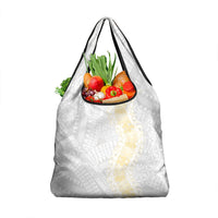 Niue White Sunday Grocery Bag Niuean Hiapo With Puakenikeni Lei