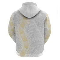 Niue White Sunday Hoodie Niuean Hiapo With Puakenikeni Lei