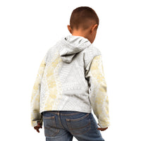 Niue White Sunday Kid Hoodie Niuean Hiapo With Puakenikeni Lei