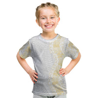 Niue White Sunday Kid T Shirt Niuean Hiapo With Puakenikeni Lei