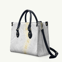 Niue White Sunday Leather Bag Niuean Hiapo With Puakenikeni Lei