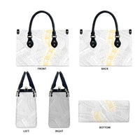 Niue White Sunday Leather Bag Niuean Hiapo With Puakenikeni Lei