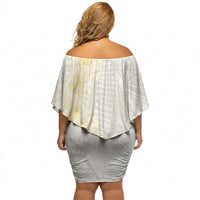 Niue White Sunday Off Shoulder Short Dress Niuean Hiapo With Puakenikeni Lei