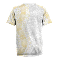 Niue White Sunday Rugby Jersey Niuean Hiapo With Puakenikeni Lei