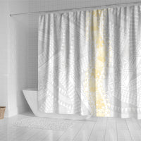 Niue White Sunday Shower Curtain Niuean Hiapo With Puakenikeni Lei