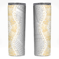 Niue White Sunday Skinny Tumbler Niuean Hiapo With Puakenikeni Lei