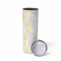 Niue White Sunday Skinny Tumbler Niuean Hiapo With Puakenikeni Lei
