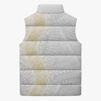 Niue White Sunday Sleeveless Puffer Jacket Niuean Hiapo With Puakenikeni Lei