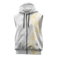 Niue White Sunday Sleeveless Zip Hoodie Niuean Hiapo With Puakenikeni Lei