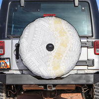 Niue White Sunday Spare Tire Cover Niuean Hiapo With Puakenikeni Lei