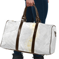 Niue White Sunday Travel Bag Niuean Hiapo With Puakenikeni Lei