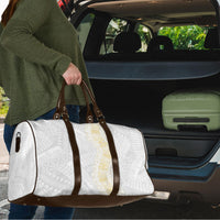 Niue White Sunday Travel Bag Niuean Hiapo With Puakenikeni Lei