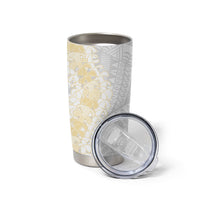 Niue White Sunday Tumbler Cup Niuean Hiapo With Puakenikeni Lei