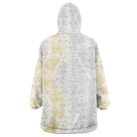 Niue White Sunday Wearable Blanket Hoodie Niuean Hiapo With Puakenikeni Lei