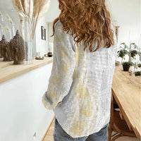 Niue White Sunday Women Casual Shirt Niuean Hiapo With Puakenikeni Lei