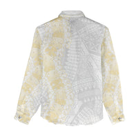 Niue White Sunday Women Casual Shirt Niuean Hiapo With Puakenikeni Lei