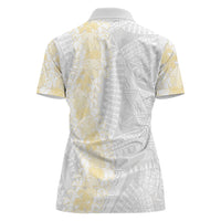 Niue White Sunday Women Polo Shirt Niuean Hiapo With Puakenikeni Lei