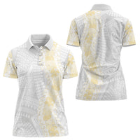 Niue White Sunday Women Polo Shirt Niuean Hiapo With Puakenikeni Lei