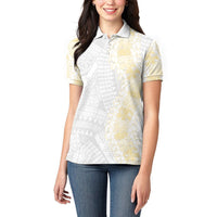 Niue White Sunday Women Polo Shirt Niuean Hiapo With Puakenikeni Lei