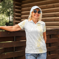Niue White Sunday Women Polo Shirt Niuean Hiapo With Puakenikeni Lei