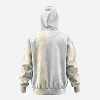 Niue White Sunday Zip Hoodie Niuean Hiapo With Puakenikeni Lei