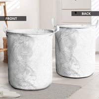 American Samoa White Sunday Laundry Basket Polynesian Pattern With Tropical Flowers