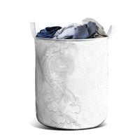 American Samoa White Sunday Laundry Basket Polynesian Pattern With Tropical Flowers