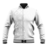 American Samoa White Sunday Baseball Jacket Polynesian Pattern With Tropical Flowers