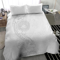 American Samoa White Sunday Bedding Set Polynesian Pattern With Tropical Flowers
