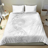 American Samoa White Sunday Bedding Set Polynesian Pattern With Tropical Flowers