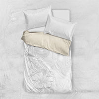 American Samoa White Sunday Bedding Set Polynesian Pattern With Tropical Flowers