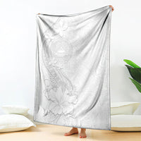 American Samoa White Sunday Blanket Polynesian Pattern With Tropical Flowers