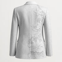 American Samoa White Sunday Blazer Polynesian Pattern With Tropical Flowers