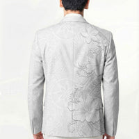 American Samoa White Sunday Blazer Polynesian Pattern With Tropical Flowers
