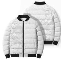 American Samoa White Sunday Bomber Puffer Jacket Polynesian Pattern With Tropical Flowers