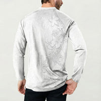 American Samoa White Sunday Button Sweatshirt Polynesian Pattern With Tropical Flowers