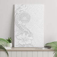 American Samoa White Sunday Canvas Wall Art Polynesian Pattern With Tropical Flowers