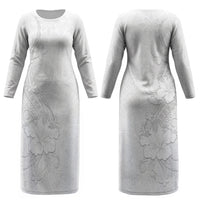 American Samoa White Sunday Couples Matching Long Sleeve Bodycon Dress and Long Sleeve Button Shirt Polynesian Pattern With Tropical Flowers