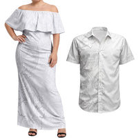 American Samoa White Sunday Couples Matching Off Shoulder Maxi Dress and Hawaiian Shirt Polynesian Pattern With Tropical Flowers