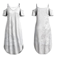American Samoa White Sunday Couples Matching Summer Maxi Dress and Hawaiian Shirt Polynesian Pattern With Tropical Flowers