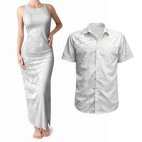 American Samoa White Sunday Couples Matching Tank Maxi Dress and Hawaiian Shirt Polynesian Pattern With Tropical Flowers