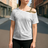 American Samoa White Sunday Cross Shoulder Shirt Polynesian Pattern With Tropical Flowers