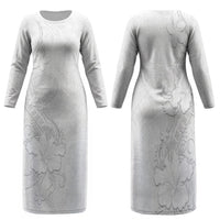 American Samoa White Sunday Family Matching Long Sleeve Bodycon Dress and Hawaiian Shirt Polynesian Pattern With Tropical Flowers