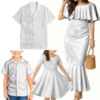 American Samoa White Sunday Family Matching Mermaid Dress and Hawaiian Shirt Polynesian Pattern With Tropical Flowers