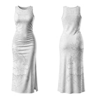 American Samoa White Sunday Family Matching Tank Maxi Dress and Hawaiian Shirt Polynesian Pattern With Tropical Flowers