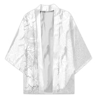 American Samoa White Sunday Kimono Polynesian Pattern With Tropical Flowers